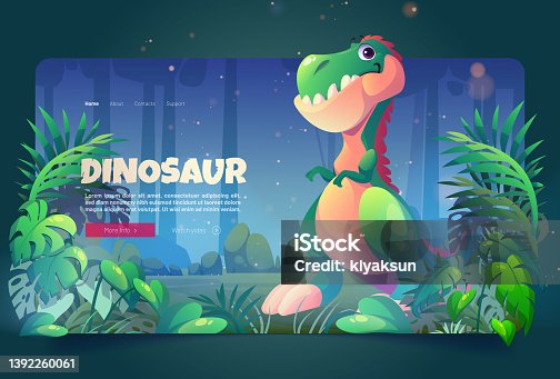istock Dinosaur cartoon landing page Jurassic park banner 1392260061