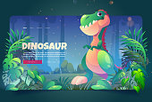 istock Dinosaur cartoon landing page Jurassic park banner 1392260061