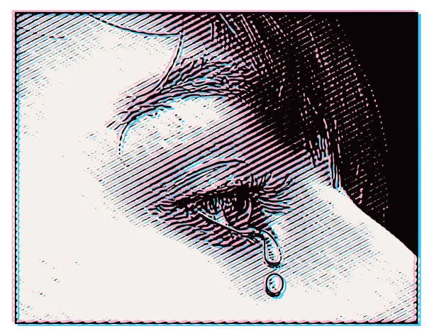 Vector illustration of Close-up of eye crying tears