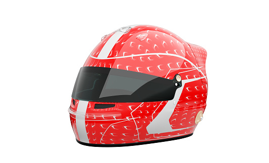 red race helmet isolated on white background. motorsport, motorcycling car kart racing transportation safety concept. 3d render of high quality and generic design