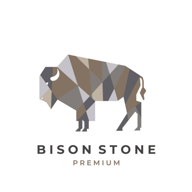 бизон камень геометрическая иллюстрация логотип - syncerus stock illustrations