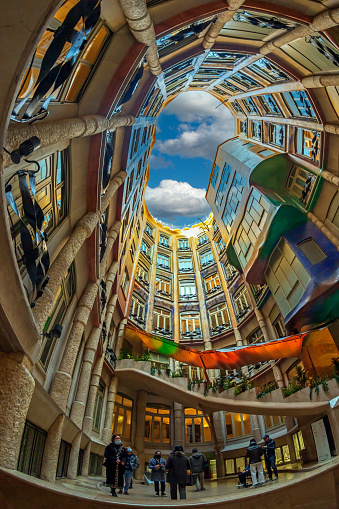 Barcelona, Catalonia: Details from the inner yard of Casa Mila or La Pedrera. It was the last private residence designed by Antoni Gaudi,built 1906-1912. UNESCO World Heritage Site.