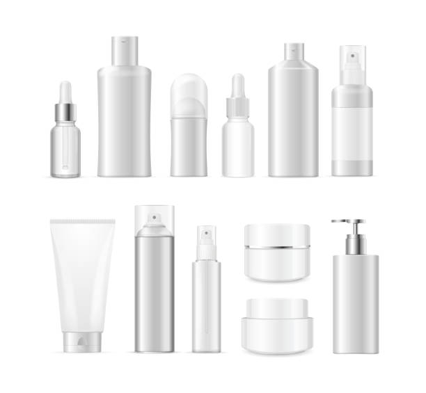 illustrazioni stock, clip art, cartoni animati e icone di tendenza di realistico dettagliato 3d white blank cosmetic bottle set. vettore - lip balm immagine