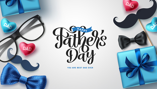 Father's day vector background design. Happy father's day greeting text with card elements for dad's celebration. Vector illustration.