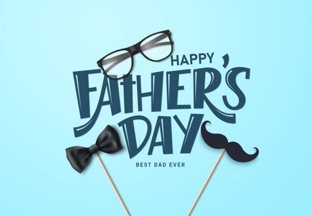 Happy father's day vector background design. Father's day greeting text Happy father's day vector background design. Father's day greeting text with sunglasses, bow tie and mustache elements for card decoration. Vector illustration. fathers day stock illustrations