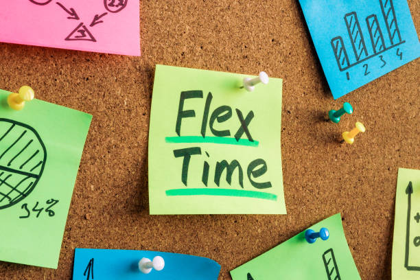 istock Sticker with Flex time inscription is pinned to the board. 1392274676