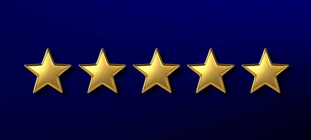 istock The best rating. Five golden star shape on dark blue background 1392276224