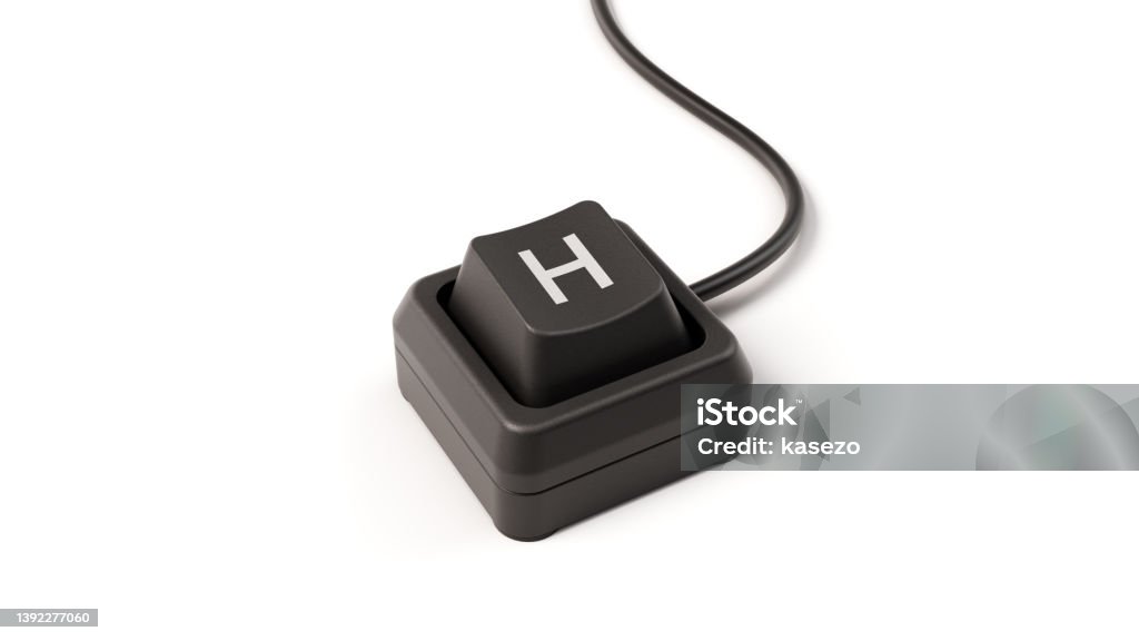 letter H button of single key computer keyboard, 3D illustration letter H button of single key computer keyboard. 3D illustration, suitable for social media, technology, and writing themes Letter H Stock Photo