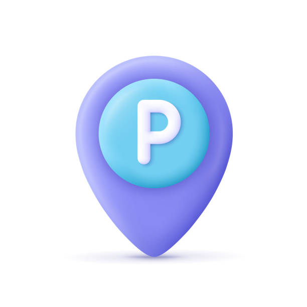 istock Location mark, destination pointer with letter P, parking sign. 3d vector icon. Cartoon minimal style. 1392278079
