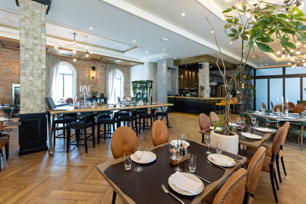 istock Interior of a modern hotel restaurant 1392279430