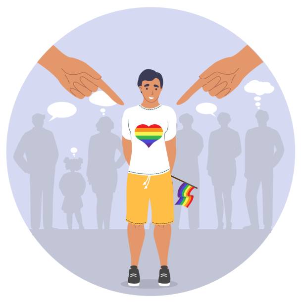Homophobia concept lgbt rights protect idea vector Homophobia concept. Lgbtq, lgbt, idahot rights protection vector. Sad man bullying with haters pointing fingers humiliate stock illustrations