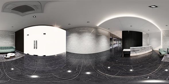 Modern  s Offices lobby or meeting room interior area . Reception counter des. 3d rendering interior office modern and loft design.