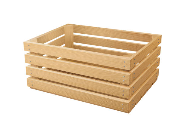 istock Wooden box for fruits and vegetables keeping. Empty garden crate. Angle view of timber container 1392282875