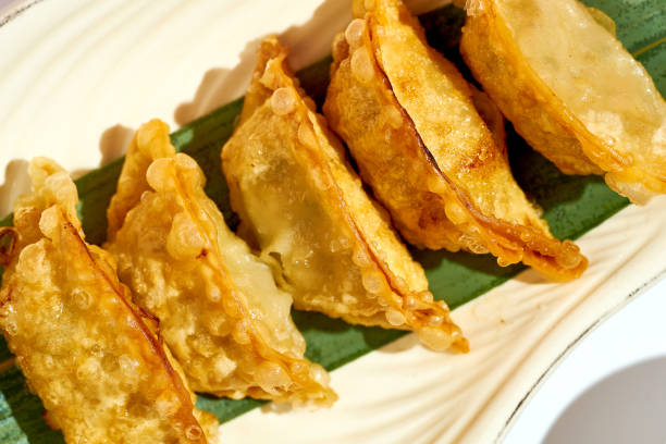 istock Gyoza deep fried in a plate on a banana leaf 1392284226
