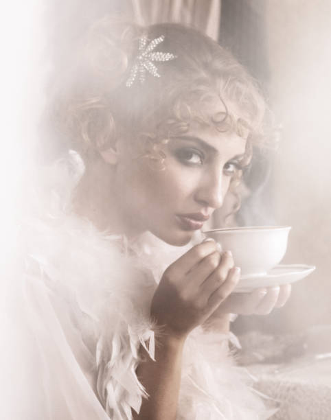 istock Retro woman with steaming coffee 1392284794