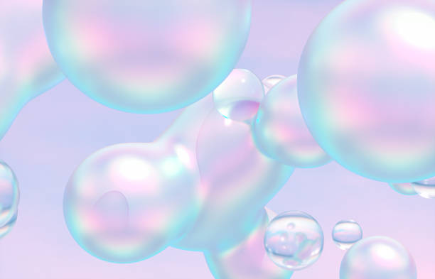 istock Abstract 3d art background. Holographic floating liquid blobs, soap bubbles, metaballs. 1392284983