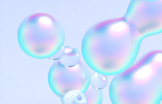 Fondo de arte 3d abstracto. Manchas líquidas flotantes holográficas, burbujas de jabón, metaballs. photo