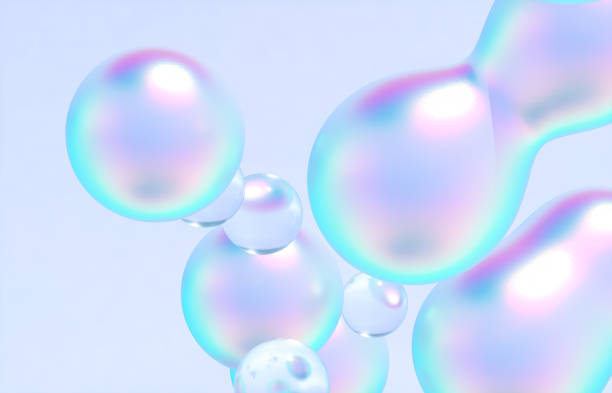 Abstract 3d art background. Holographic floating liquid blobs, soap bubbles, metaballs.