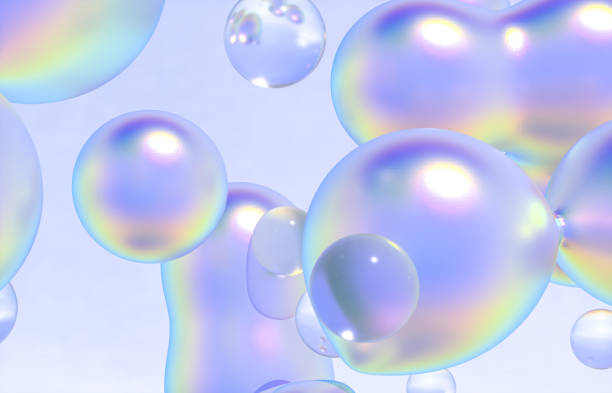 istock Abstract 3d art background. Holographic floating liquid blobs, soap bubbles, metaballs. 1392285108