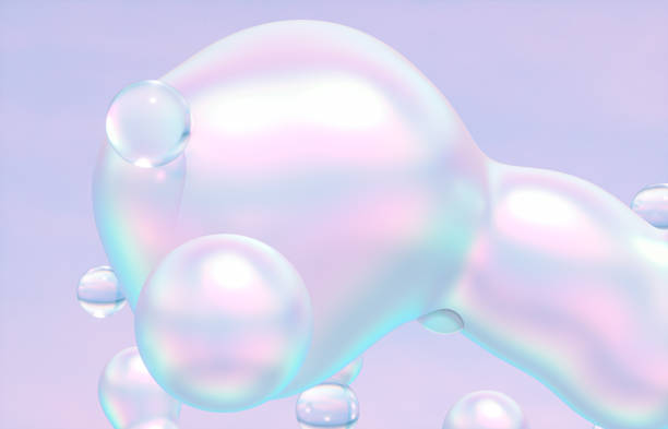 istock Abstract 3d art background. Holographic floating liquid blobs, soap bubbles, metaballs. 1392285502