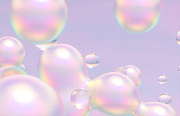 istock Abstract 3d art background. Holographic floating liquid blobs, soap bubbles, metaballs. 1392285503