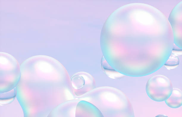 istock Abstract 3d art background. Holographic floating liquid blobs, soap bubbles, metaballs. 1392285505