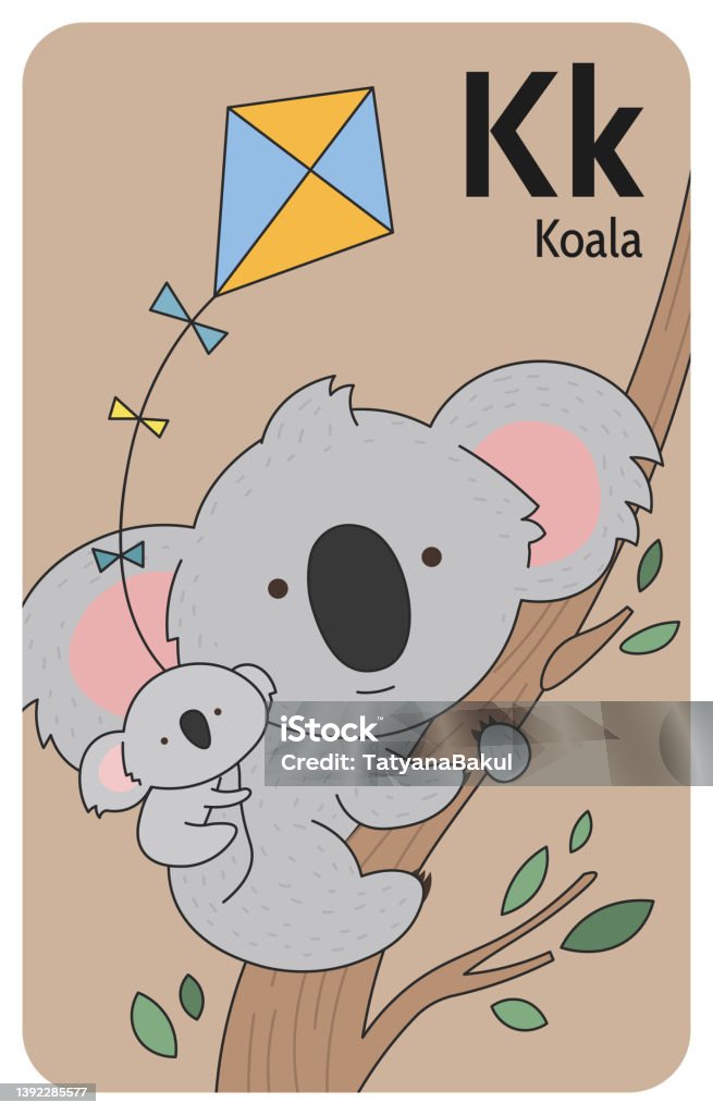  Ilustración de Koala K Letra Colección Az Alphabet Con Lindos Animales De Dibujos Animados En 2d Koala Sentado En Un Árbol Koala Con Un Bebé En La Espalda Mirando A La Cámara