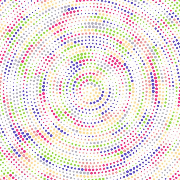 Vector illustration of Colorful full frame small dots in concentric circles