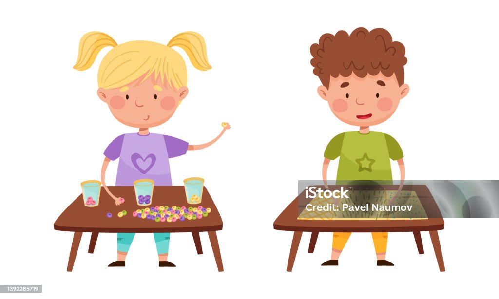 Creative Kids Playing Montessori Educational Games Set Cute Girl And Boy Standing At Table Playing With Different Objects Cartoon Vector Illustration Stock Illustration - Download Image Now - iStock Creative Kids Playing Montessori Educational Games Set Cute Girl And Boy Standing At Table Playing With Different Objects Cartoon Vector Illustration Stock Illustration - Download Image Now - iStock