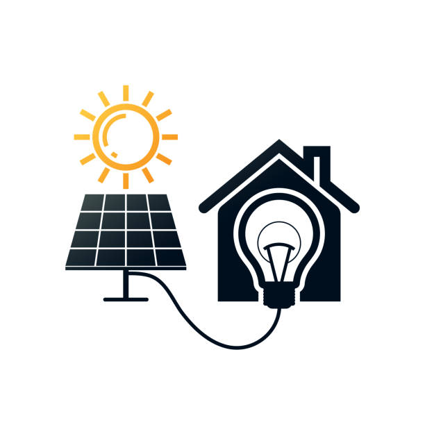 energia słoneczna - solar power station solar panel solar energy house stock illustrations