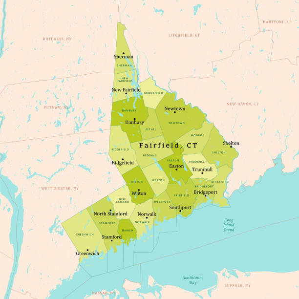 illustrazioni stock, clip art, cartoni animati e icone di tendenza di ct fairfield mappa vettoriale verde - connecticut map