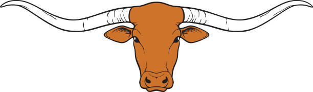 ロングホーンヘッド(テキサスデザイン、ブルアイコン) - texas longhorn cattle点のイラスト素材／クリップアート素材／マンガ素材／アイコン素材