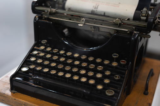Old Black Mechanical Typewriter Kept in Good Condition.