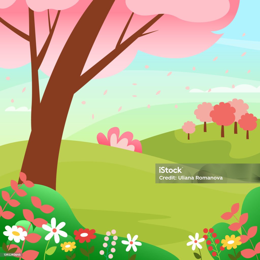 Phong Cảnh Buổi Sáng Mùa Xuân Nở Rộ Hình Minh Họa Vector Theo ...
