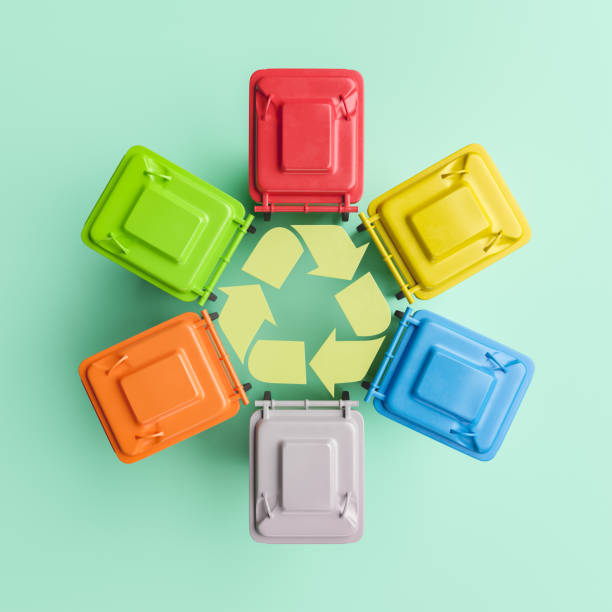 Circle from colorful recycling bins stock photo
