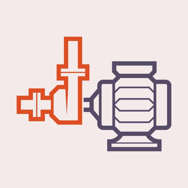 ilustraciones, imágenes clip art, dibujos animados e iconos de stock de diseño de icono vectorial de bomba de agua para control, distribución y suministro de agua, petróleo y gas. - sewage treatment plant wastewater water pump valve