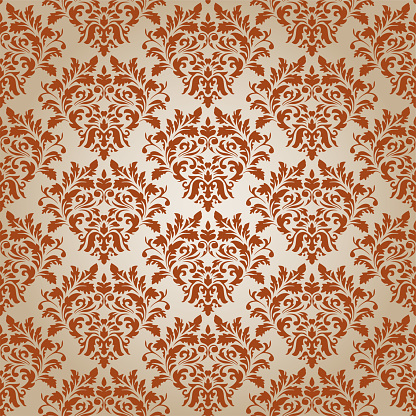 Rust And Shiny Beige Victorian Damask Luxury Decorative Fabric Pattern