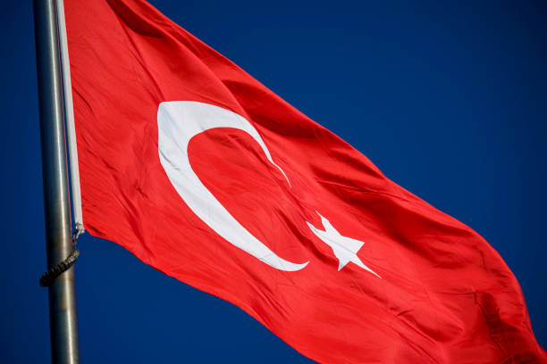istock Turkish flag in red color 1392298676