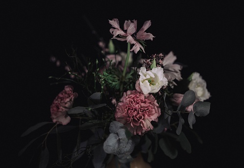 Close-up of a flower bouquet with black background