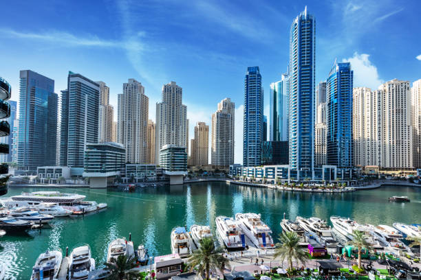 Dubai marina promenade in UAE stock photo