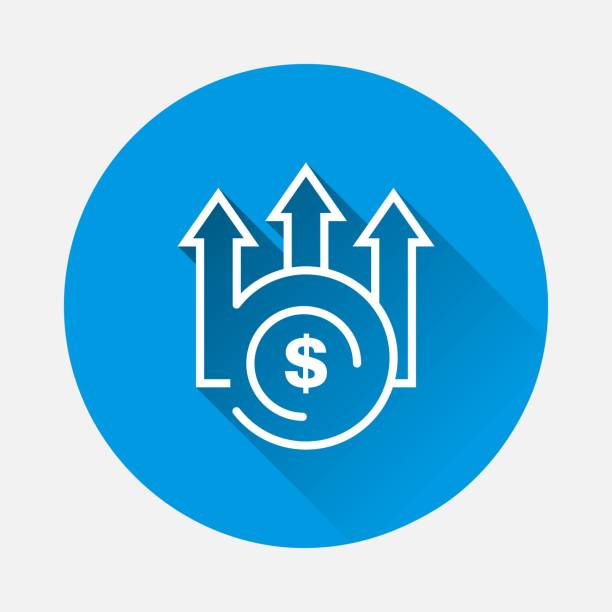 illustrazioni stock, clip art, cartoni animati e icone di tendenza di icona vettoriale denaro reddito icona su sfondo blu. immagine piatta con ombra lunga. - 11206