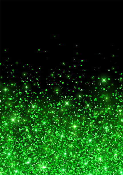 istock Sparkling scattering of green glitter on black background flyer. Vector 1392303017