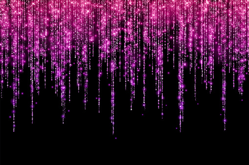 Pink violet festive shiny long rain glitter garland. Vector illustration