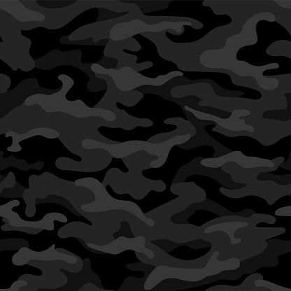 Black military camouflage seamless pattern. Vector