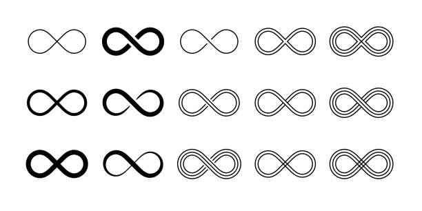 ilustraciones, imágenes clip art, dibujos animados e iconos de stock de conjunto de símbolos de infinito trazo editable aislado sobre fondo blanco. vector - infinity