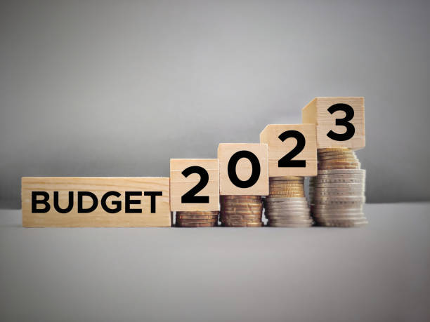 New Year Budget Concept Finance and Economy Concept. Budget 2023 text on wooden blocks in vintage background budget stock pictures, royalty-free photos & images
