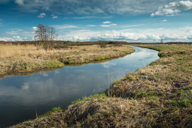 istock A bend in the calm river and clouds on the sky 1392304406