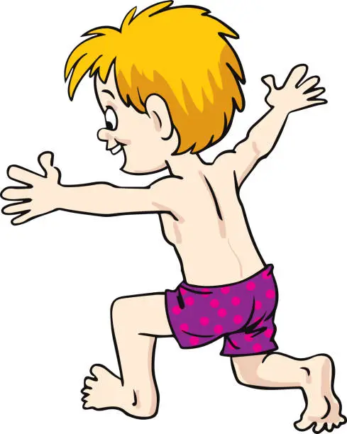 Vector illustration of A boy in a bathing suit