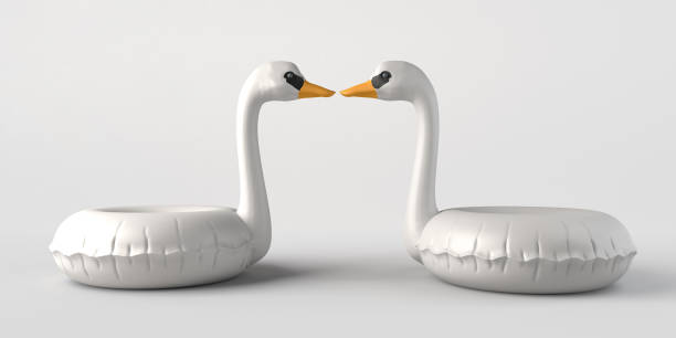 istock Swan float. Inflatable beach or pool toy. Copy space. 3D illustration. 1392305255