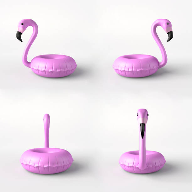 istock Pink flamingo float set in four views. 3D illustration. 1392305281